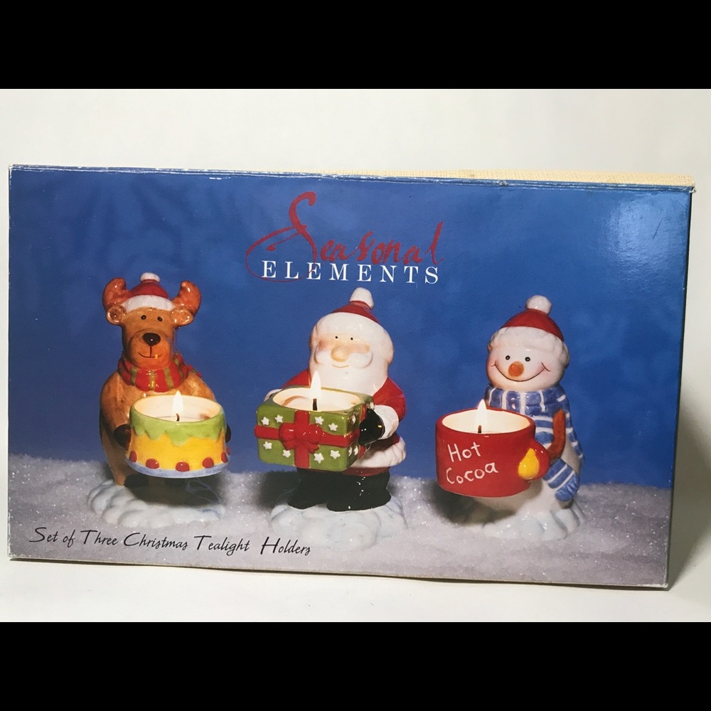Elements Set of Three Christmas ceramic tea lights